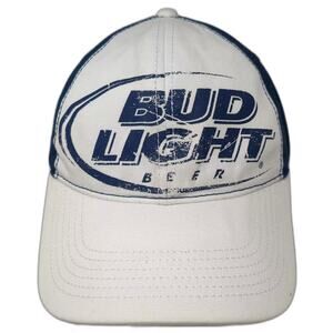 Concept One Bud Light Baseball Cap White Blue OS Adjustable Distressed Logo Hat